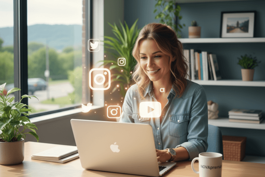 Small business owner in Northern VA using AI social media automation tools