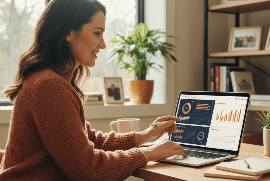 Local business owner in Lorton VA using AI content optimization dashboard