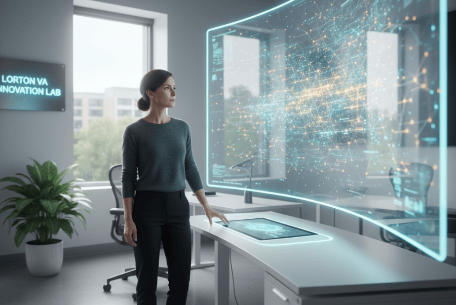 AI engineer reviewing Deep Learning Models data in Lorton VA office