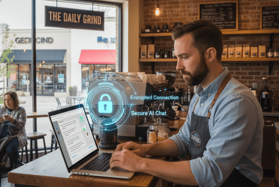 Coffee shop in Gunston Plaza Lorton VA using chatbot data protection